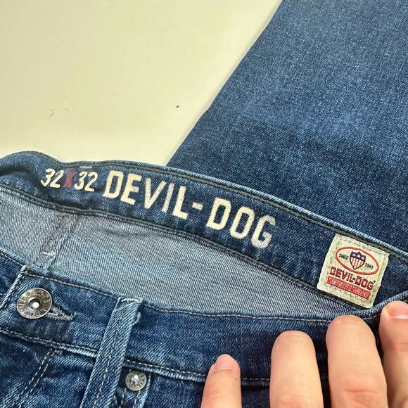 Devil Dog Men's 32x32 Dark Wash Slim Straight Fit Stretch Denim Jeans Everyday - Picture 3 of 9